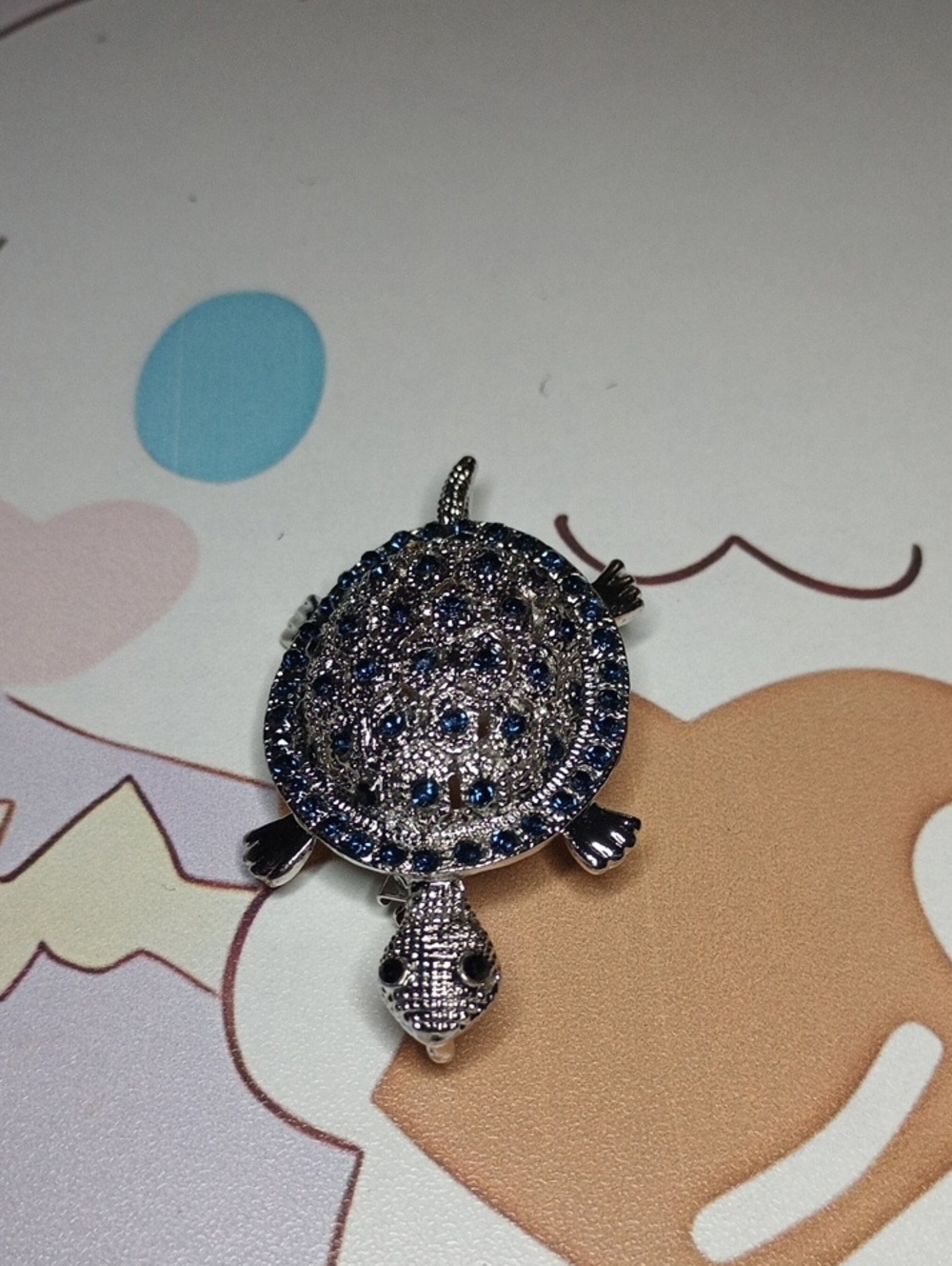 Turtle Brooch/Pendant with Blue Crystal Accents